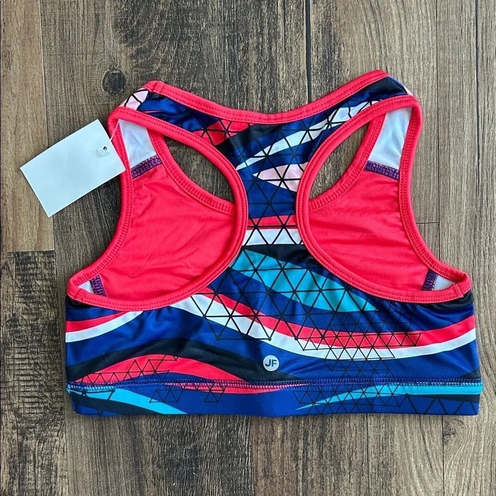 Joe Fresh girl’s Geometric racer back Sports Bra - Blue and red